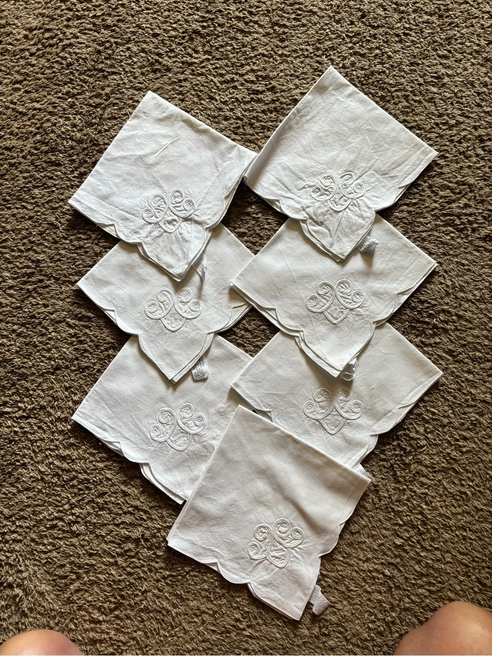 White Embroidered Linen Dinner Napkins - Set of 7